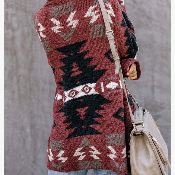 Oversized Last S SOFT New Cozy Aztec Southwest Bohemian Knitted Sweater Cardigan - Picture 7 of 17
